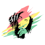 Ilustração artística de um homem com cabelo rastafári, sobre um fundo vibrante nas cores da bandeira da Jamaica: vermelho, amarelo e verde. Esta imagem evoca a cultura reggae e a mensagem de paz e amor associada a esse estilo musical.