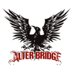 Logotipo da banda Alter Bridge com uma águia negra estilizada e o nome "ALTER BRIDGE" em destaque, apresentando um design imponente e vibrante.