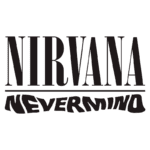 Logotipo da banda Nirvana, destacando o título do álbum "Nevermind" em estilo gráfico único. Ideal para fãs de rock e cultura grunge dos anos 90.