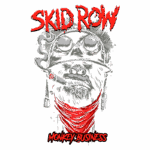 Imagem com a arte da banda Skid Row, apresentando um macaco estilizado usando óculos de proteção, com um cachimbo na boca e uma bandana vermelha no pescoço. O texto "MONKEY BUSINESS" está na parte inferior da imagem. Ideal para fãs de rock e cultura alternativa.