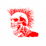 Ilustração da banda punk The Exploited, destacando um crânio com moicano vermelho, acompanhada da frase "Let’s start a war...", em um fundo com arame farpado, refletindo a essência provocativa e rebelde do estilo punk.
