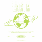 Imagem com o texto "EARTH" em destaque, ilustrando um globo terrestre verde e elementos gráficos relacionados à preservação ambiental. A mensagem enfatiza a ameaça da destruição de habitats e a importância de equilibrar a convivência entre humanos e a vida selvagem. Design moderno para a marca de streetwear "STREETWEAR".