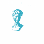 Imagem estilizada do busto de David em arte digital, com fundo em malha 3D e elementos gráficos dinâmicos. Inclui texto em fonte futurista e ícones decorativos, representando uma fusão de arte clássica e design contemporâneo. Ideal para projetos de arte digital e cultura pop.