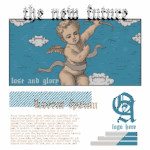 Imagem ilustrativa de um anjo com asas, segurando uma faixa, em um céu azul com nuvens. O design inclui o texto "the new future" e "lose and glory", com elementos gráficos adicionais e um espaço para logotipo. Ideal para temas de esperança e renovação.