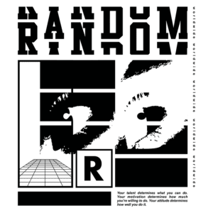 Imagem com design gráfico moderno apresentando a palavra "RANDOM" em letras grandes, acompanhada de elementos visuais como uma grade e olhos estilizados, transmitindo uma mensagem motivacional sobre talento, motivação e atitude. Ideal para temas relacionados a criatividade e autoaperfeiçoamento.