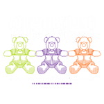 Imagem com três ursos de pelúcia coloridos (verde, roxo e laranja) com a frase "Forever Young" em destaque. O design transmite uma mensagem sobre amor e momentos juntos, simbolizando a permanência da juventude no afeto. Ideal para produtos infantis ou temáticos de carinho.