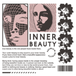 Imagem com o tema "Beleza Interior", apresentando rostos estilizados e uma mensagem sobre a importância da beleza interna em relação à beleza externa. O design inclui elementos gráficos e flores, enfatizando que a verdadeira beleza é a que se encontra dentro das pessoas.