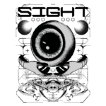 Imagem artística com um olho centralizado, cercado por elementos gráficos e simbólicos, incluindo mãos e padrões tecnológicos. O texto "SIGHT" destaca-se na parte superior, enquanto detalhes adicionais criam um efeito visual intrigante. Ideal para representar temas de percepção e tecnologia.