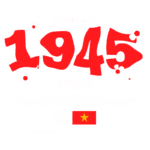 Design gráfico com a inscrição "Vietnamese 1945 Spring", destacando flores e a frase sobre direitos inalienáveis. Inclui ícones de um globo e a bandeira do Vietnã, representando moda streetwear.