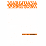 Design gráfico com temática de maconha, apresentando elementos psicodélicos, texto estilizado em laranja e branco, e referências a streetwear. Ideal para amantes da cultura canábica e moda urbana.
