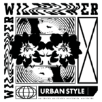 Design gráfico com flores e elementos abstratos, destacando a frase "URBAN STYLE" e padrões ondulados, representando uma estética contemporânea e urbana. Ideal para moda e arte.