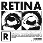 Imagem com duas ilustrações de olhos humanos, acompanhadas do texto "RETINA" em destaque. A arte explora a relação entre percepção e universo, enfatizando a importância do observador na experiência visual. Design gráfico com fundo verde e detalhes em preto.