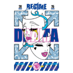 Imagem com design gráfico vibrante apresentando as palavras "DRAMA" e "REGIME" em destaque, acompanhadas de ilustrações estilizadas de rostos. O fundo é decorado com padrões intrincados, enfatizando a estética moderna e artística. Ideal para representar moda e cultura contemporânea.