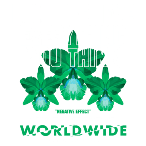 Texto em destaque com a frase "Don't believe everything you think" e elementos gráficos de flores verdes, promovendo uma mensagem de positividade e gratidão. Ideal para temas de autocuidado e reflexão pessoal.
