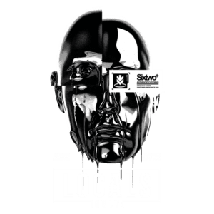 Imagem de arte gráfica com um rosto humano estilizado em preto e branco, apresentando um design futurista. Inclui o texto "LOCALS ONLY" em destaque, a data "24.09.1989" e "CALIFORNIA". O logo da marca "Sixtwo+" está presente, indicando que se trata de uma edição limitada de vestuário autêntico.