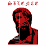 Imagem de arte estilo streetwear com a palavra "SILENCE" em destaque, apresentando uma escultura clássica em vermelho e preto. O design inclui as palavras "HIGH QUALITY" e "PREMIUM", além da frase provocativa "BECAUSE WE'RE DOOMED". Ideal para amantes de moda urbana e cultura contemporânea.