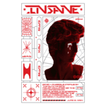 Imagem digital estilizada do busto de David, em vermelho, com elementos gráficos e texto em um design futurista. O fundo apresenta linhas e formas geométricas, criando um contraste visual marcante.