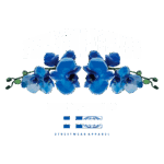 Design gráfico com flores azuis em estilo poligonal, acompanhado da frase "Feel Your Feeling Then Let Them Go" e o logotipo da marca de streetwear Worldwide. Ideal para moda urbana e expressões artísticas.