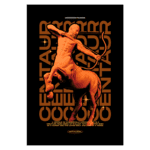 Escultura de um centauro em fundo preto, destacando a figura mitológica com corpo humano na parte superior e corpo de cavalo na parte inferior. Texto estilizado em laranja apresenta a palavra "centauro", enfatizando sua origem na mitologia grega.