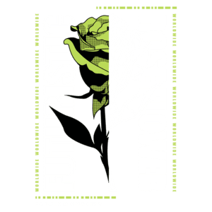 Imagem de uma rosa futurista com design geométrico, acompanhada de texto em destaque: "FUTURISTIC ROSE FLOWER". Estilo moderno e cores vibrantes, ideal para projetos criativos.