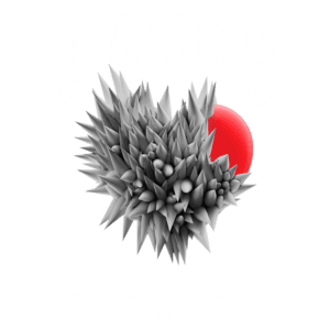 Imagem artística de um coração estilizado em 3D, com formas espinhosas em tons de cinza e um círculo vermelho ao fundo, acompanhada de texto decorativo. Ideal para design gráfico moderno e expressões criativas.