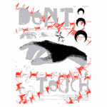 Imagem com fundo gráfico em tons de vermelho e preto, apresentando a frase "DON'T TOUCH" em destaque, acompanhada por uma mão negra e ícones de advertência, como insetos e símbolos de perigo. Ideal para campanhas de conscientização sobre segurança e prevenção de riscos.
