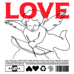 Imagem de um anjo com arco e flecha, acompanhado da palavra "LOVE" em letras grandes e vermelhas. O design inclui elementos gráficos que refletem temas de amor e vulnerabilidade, com uma citação sobre a natureza do amor e suas dificuldades. Ideal para discussões sobre relacionamentos e emoções.