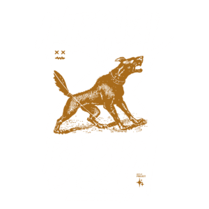 Imagem com um cão estilizado em laranja, acompanhado do texto "INTERNAL REFORM ARE YOU DREAMING?" em fontes artísticas. Ideal para promover a conscientização sobre reformas internas e a reflexão pessoal.