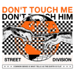 Ilustração artística com duas mãos se aproximando em direção a um globo terrestre, simbolizando conexão e divisão. O fundo apresenta um padrão quadriculado em preto e branco, enquanto o texto destaca mensagens sobre limites e percepções da realidade.