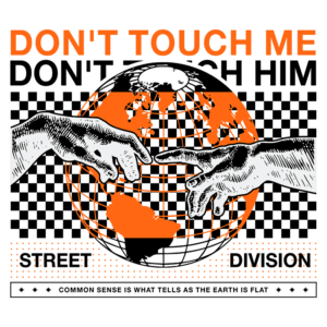 Ilustração artística com duas mãos se aproximando em direção a um globo terrestre, simbolizando conexão e divisão. O fundo apresenta um padrão quadriculado em preto e branco, enquanto o texto destaca mensagens sobre limites e percepções da realidade.