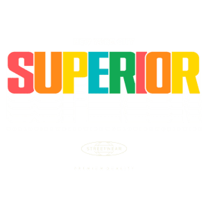 Design gráfico com a palavra "SUPERIOR" em estilo vibrante e moderno, destacando "NEW YORK CITY" no topo. O fundo apresenta um padrão de letras em camadas com a frase "WORLDWIDE" repetida, simbolizando a qualidade premium da marca de streetwear.