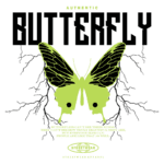 Design gráfico com uma borboleta verde destacada em um fundo escuro, acompanhada de uma citação sobre a beleza que os outros podem ver, mas que muitas vezes não percebemos em nós mesmos. Ideal para moda streetwear.