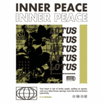 Ilustração com flores de lótus em um fundo estilizado, acompanhada da frase "Inner Peace". O design destaca a beleza do lótus e a ideia de crescimento interior, simbolizando a paz e a transformação pessoal.