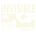 Design gráfico de uma camiseta de streetwear com a palavra "INVISIBLE" em destaque. O layout inclui elementos visuais como olhos e a frase "UNRESTRICTED FOR ALL HUMANS WITHOUT SOCIAL LIMITATIONS", enfatizando a ideia de liberdade e inclusão. Estilo moderno e minimalista, com cores em verde e branco, representando a coleção de 2023.