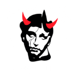 Arte gráfica de camiseta streetwear com o tema "evolução", apresentando um rosto estilizado com chifres vermelhos e detalhes em preto, acompanhado de elementos gráficos como raios e texto. Ideal para amantes de moda urbana e expressões artísticas contemporâneas.