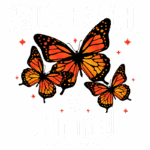 Design gráfico da marca Nature Angel Clothing Co, apresentando borboletas laranja e pretas em um estilo de streetwear, com o texto "STREET WEAR" destacado.