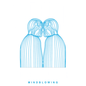Arte gráfica com a palavra "FREEDOM" acima de duas figuras humanas estilizadas, representando união e conexão, acompanhadas da palavra "PEOPLE" e a expressão "MINDBLOWING" na parte inferior. Ideal para transmitir mensagens sobre liberdade e interconexão entre as pessoas.