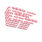 Imagem com a palavra "adidas" repetida em diferentes tamanhos e estilos, formando um padrão 3D. Ideal para representações visuais da marca e produtos da Adidas.