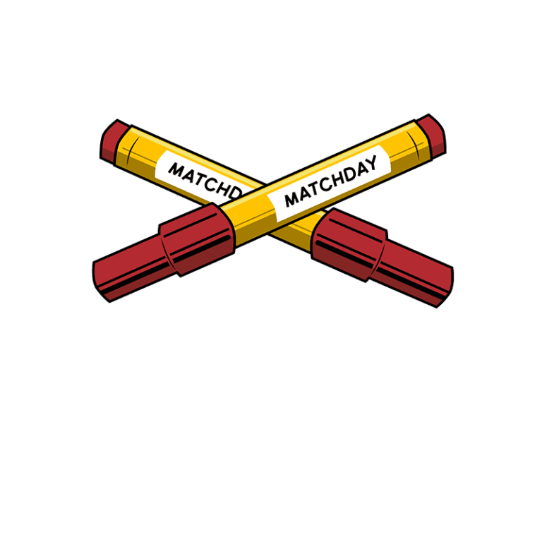 Logo da Adidas Originals com canetas cruzadas, destacando as palavras "Matchday" e "Originals", em um design moderno e colorido.