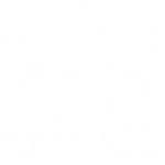 Logotipo da Adidas com estilizacao artística, apresentando uma folha de três pétalas e a palavra "adidas" em formato ousado, decorada com efeitos de gotejamento.