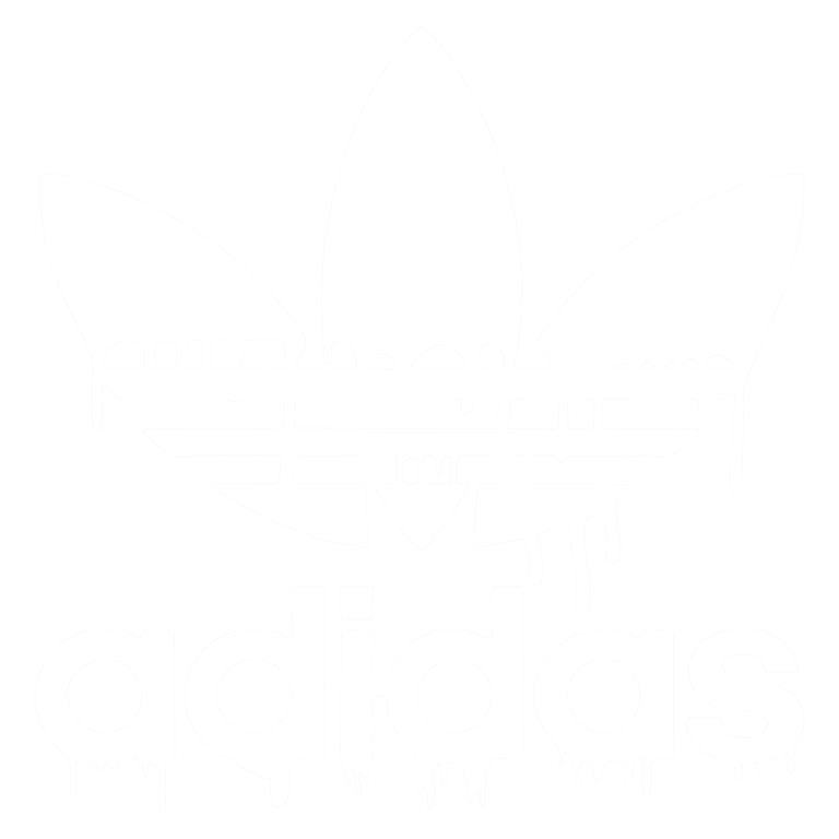 Logotipo da Adidas com estilizacao artística, apresentando uma folha de três pétalas e a palavra "adidas" em formato ousado, decorada com efeitos de gotejamento.
