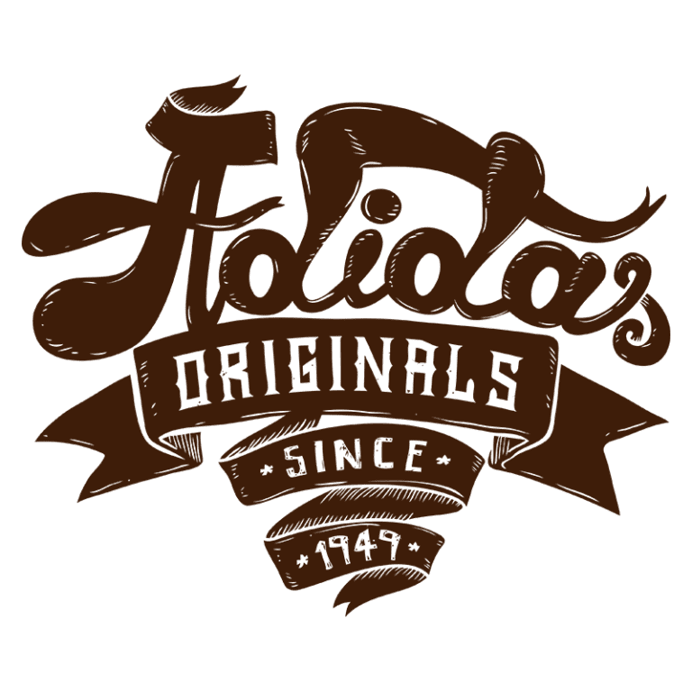 Logotipo da Adidas Originals, destacando o ano de fundação, 1949, em um design estilizado com elementos gráficos vintage.