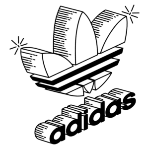 Logotipo da marca Adidas com design estilizado, apresentando as icônicas três folhas e o nome "adidas" em letras grossas.