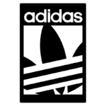 Logotipo da Adidas, destacando as icônicas três listras e a folha, simbolizando a marca de moda e esportes.