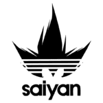Logotipo da marca Saiyan, incorporando um design estilizado com uma folha preta e listras horizontais, simbolizando força e estilo, ideal para fãs de cultura pop e moda urbana.