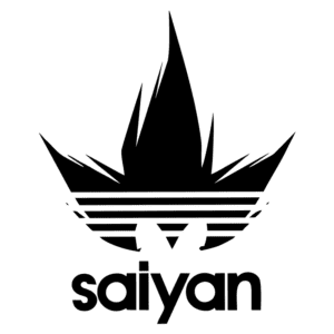 Logotipo da marca Saiyan, incorporando um design estilizado com uma folha preta e listras horizontais, simbolizando força e estilo, ideal para fãs de cultura pop e moda urbana.