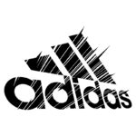 Logotipo da Adidas, com três listras diagonais e o nome "adidas" estilizado em letras minúsculas. Ideal para representar moda esportiva e estilo de vida ativo.