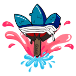 Ilustração artística de um picolé estilizado com o logo da Adidas, destacando suas cores azul e branca, envolto em respingos de água e manchas de tinta rosa. O design traz elementos lúdicos e uma estética vibrante, representando a fusão entre moda e diversão.