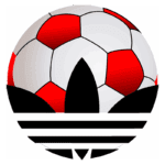 Bola de futebol com detalhes em vermelho e um logo estilizado da Adidas, representando a marca no esporte. Ideal para amantes do futebol e da moda esportiva.