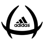 Logo da Adidas com design estilizado em preto, apresentando as três listras tradicionais da marca. Ideal para representar moda esportiva e estilo no vestuário.